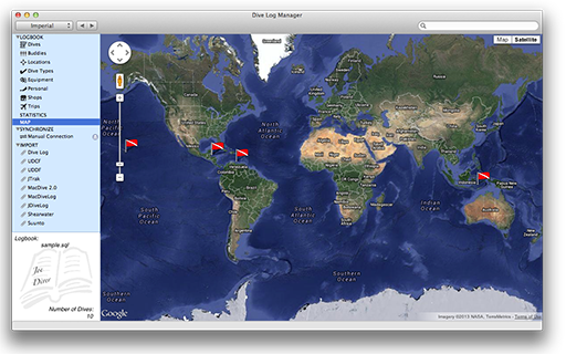 Dive Sites shown on Google Maps