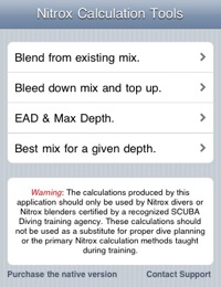 Web based Nitrox Tools on iPhone