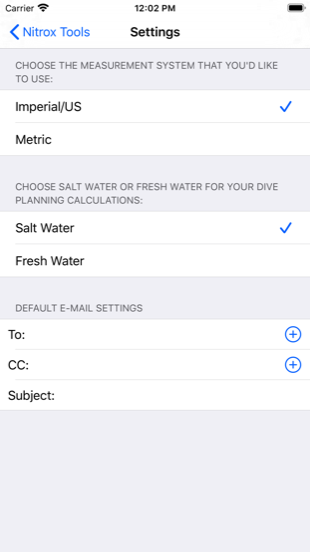 Nitrox Tools - Salt or Fresh Water setting