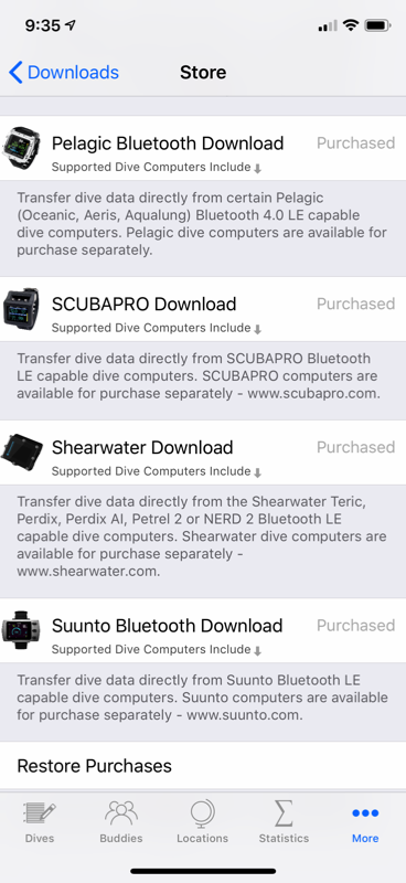 Download your dive computer via Bluetooth LE